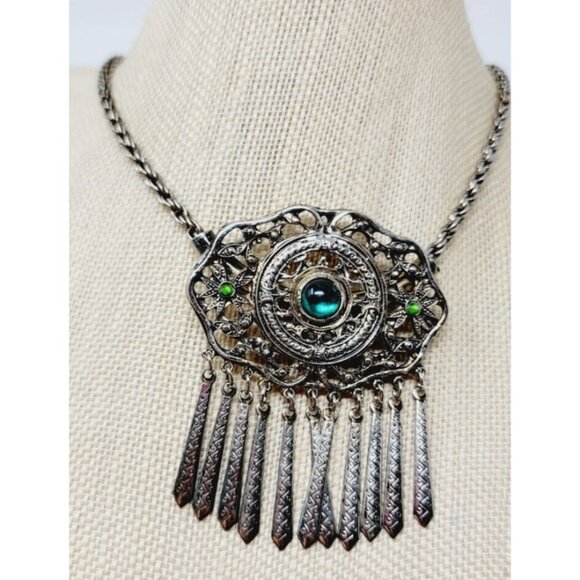 Vintage Silver tone BOHO style Tassel Necklace - Picture 2 of 5